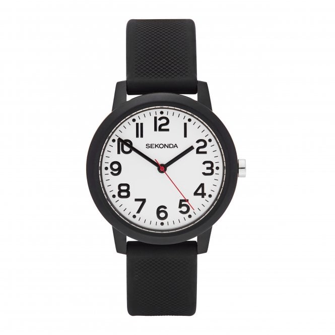 Sekonda Boys Round White Medium Dial Black Silicone Strap Watch 40798
