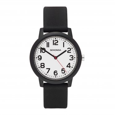 Boys Round White Medium Dial Black Silicone Strap Watch 40798