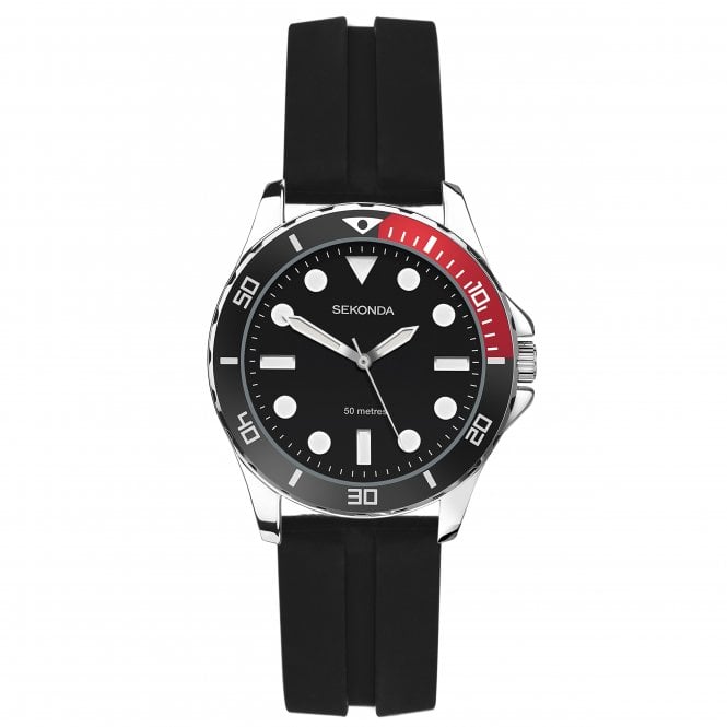 Sekonda Kids Round Black 50m Divers Dial Black Silicone Strap Watch 40563