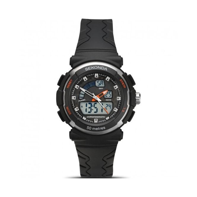 Sekonda Kids Round Black Digital Dial 50 Metre Water Resistant Black Rubber Strap Watch 2423.05