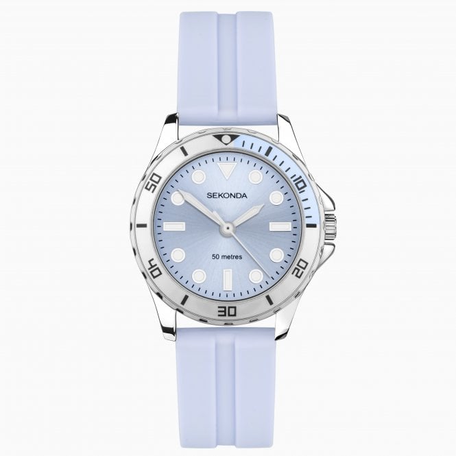 Sekonda Ladies Balearic Round Purple Dial Silver Alloy Case & Purple Rubber Strap Watch 40570