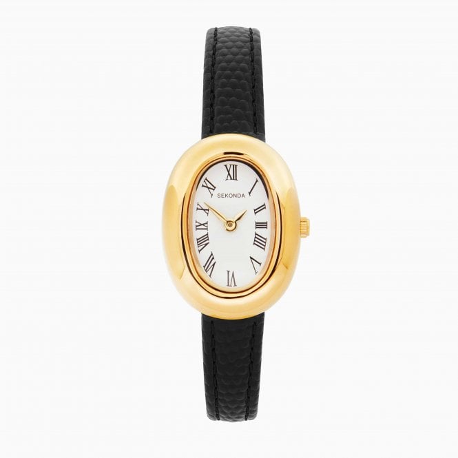 Sekonda Ladies Bellamy Oval White Dial Black Strap Watch 40743