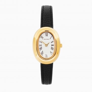 Ladies Bellamy Oval White Dial Black Strap Watch 40743