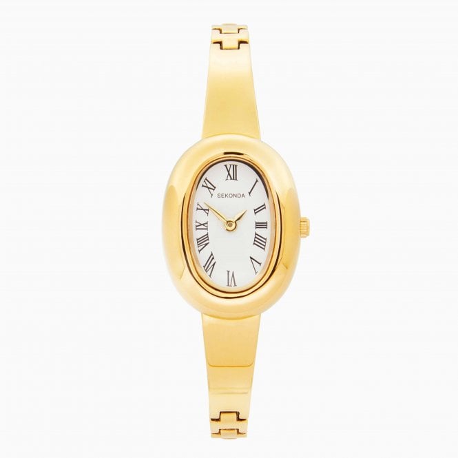 Sekonda Ladies Bellamy Oval White Dial Gold Plated Bangle Watch 40741