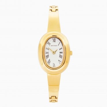 Ladies Bellamy Oval White Dial Gold Plated Bangle Watch 40741