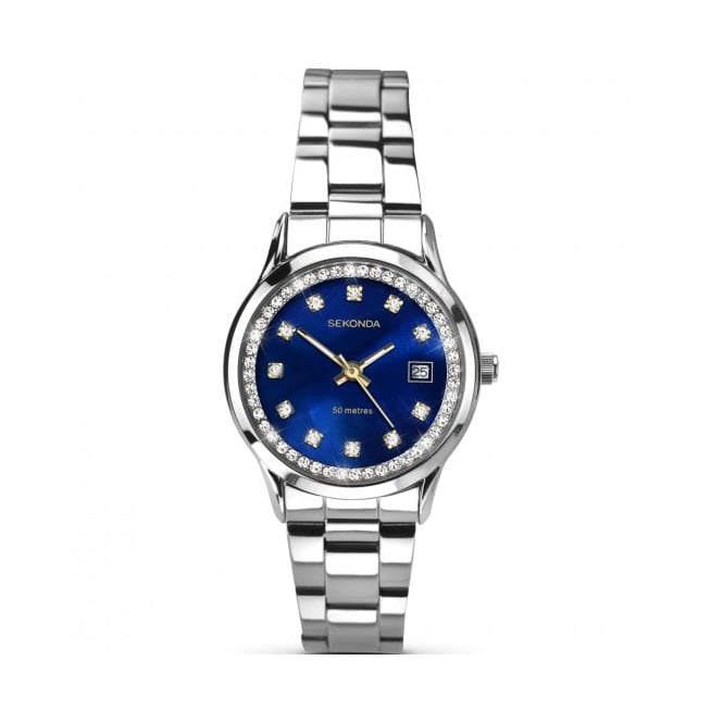 Sekonda Ladies Blue Stone Set Dial Stainless Steel Bracelet Watch 2147