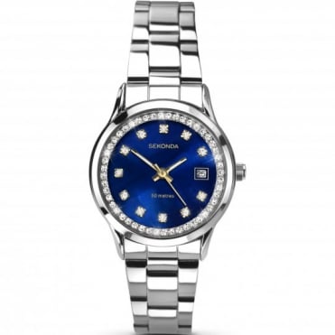Sekonda Ladies Blue Stone Set Dial Stainless Steel Bracelet Watch 2147
