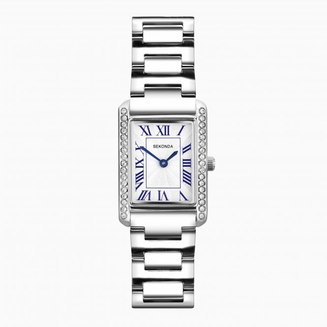 Sekonda Ladies Colette Rectangle Ivory Dial Stone Set Bezel Stainless Steel Bracelet Watch 40734