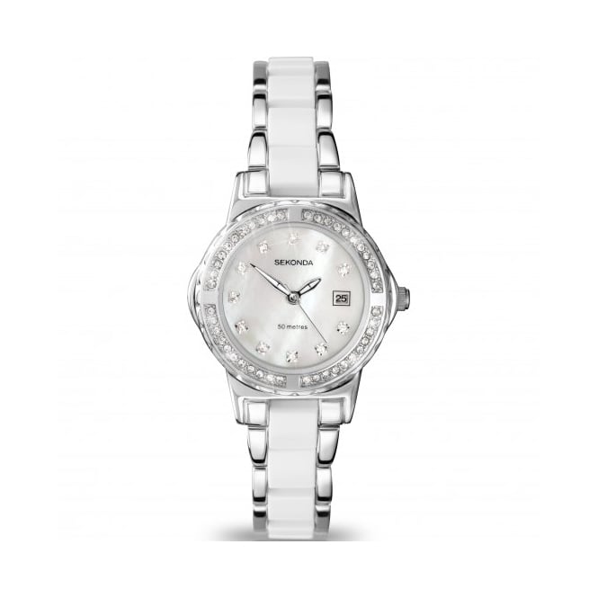 Sekonda Ladies Crystal Bezel White Stainless Steel Bracelet Watch 4674