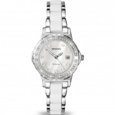 Sekonda Ladies Crystal Bezel White Stainless Steel Bracelet Watch 4674