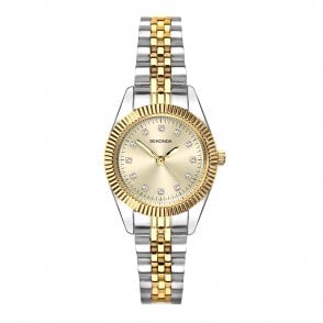 Ladies Francis Round Champagne Dial Fluted Bezel Gold Plated Bracelet Watch 40690