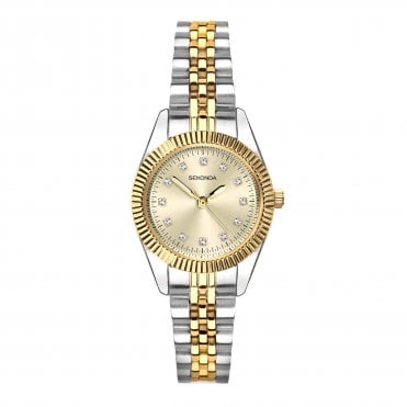 Ladies Francis Round Champagne Dial Fluted Bezel Gold Plated Bracelet Watch 40690
