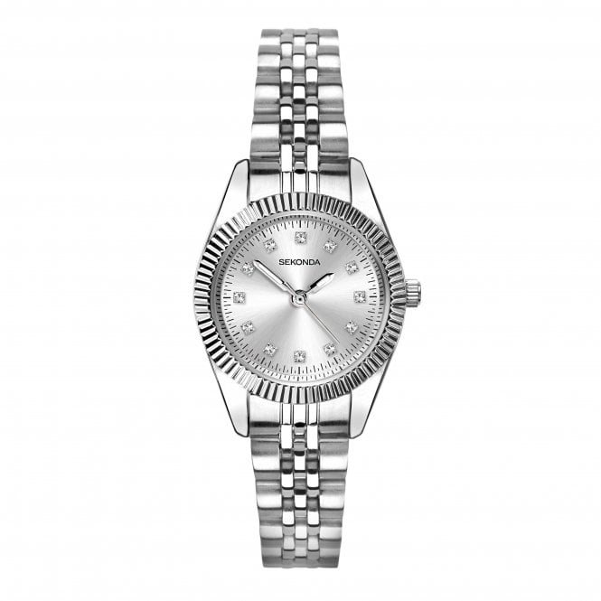Sekonda Ladies Francis Round Silver Dial Fluted Bezel Stainless Steel Bracelet Watch 40689