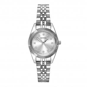 Ladies Francis Round Silver Dial Fluted Bezel Stainless Steel Bracelet Watch 40689