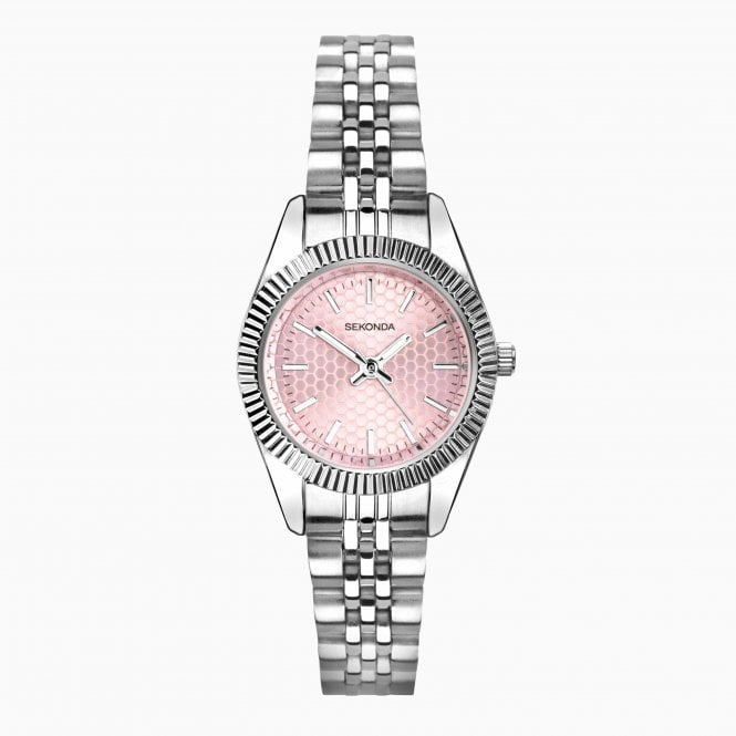 Sekonda Ladies Francis Round Textured Pink Dial Stainless Steel Bracelet Watch 40728