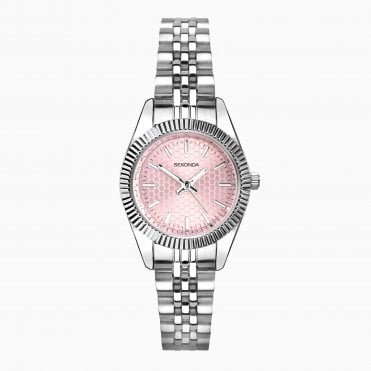 Ladies Francis Round Textured Pink Dial Stainless Steel Bracelet Watch 40728