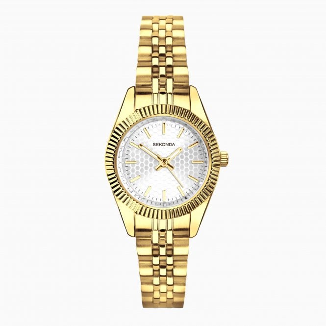 Sekonda Ladies Francis Round Textured Silver Dial Gold Plated Bracelet Watch 40729