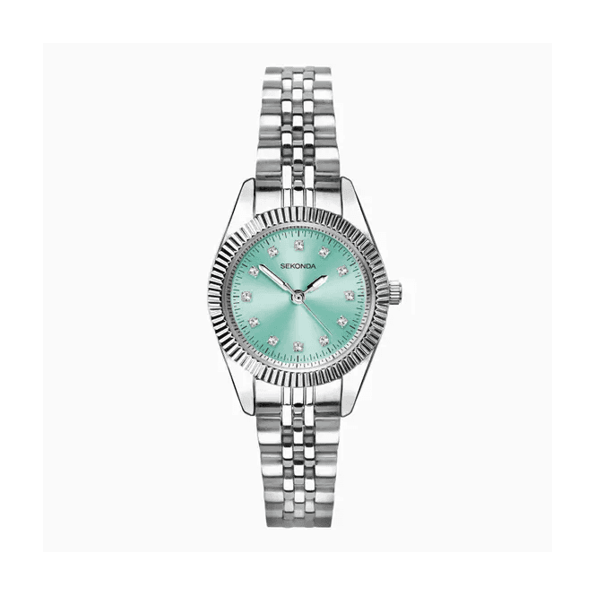 Sekonda Ladies FRANCIS Round Turquoise Stone Set Dial Stainless Steel Bracelet Watch 40718