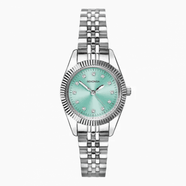 Ladies FRANCIS Round Turquoise Stone Set Dial Stainless Steel Bracelet Watch 40718