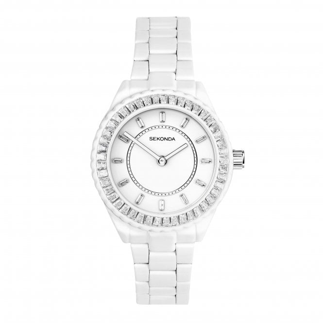 Sekonda Ladies Margot Round White Dial Stainless Steel Bezel White Bracelet Watch 40687