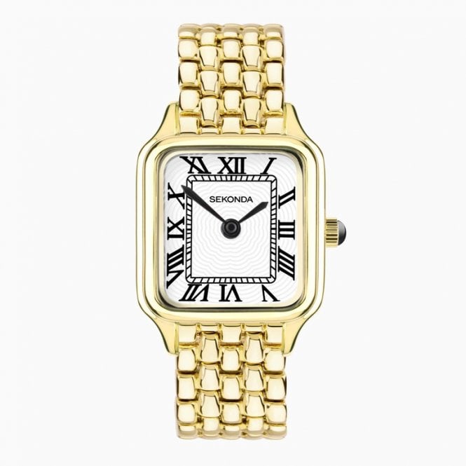 Sekonda Ladies Monica Extra Large Rectangular White Dial Gold Plated Bracelet Watch 40657