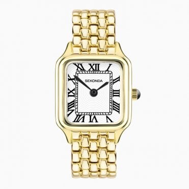 Ladies Monica Extra Large Rectangular White Dial Gold Plated Bracelet Watch 40657