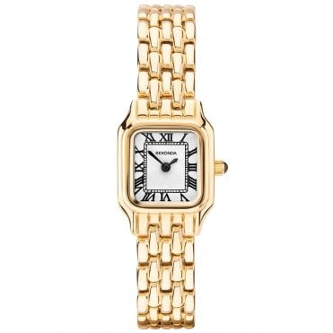Ladies Monica Rectangular White Dial Gold Plated Bracelet 40144