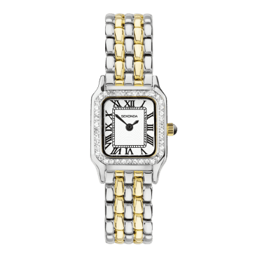 Ladies Monica Rectangular White Dial Stone Set Bezel Two Colour Bracelet Watch 40640