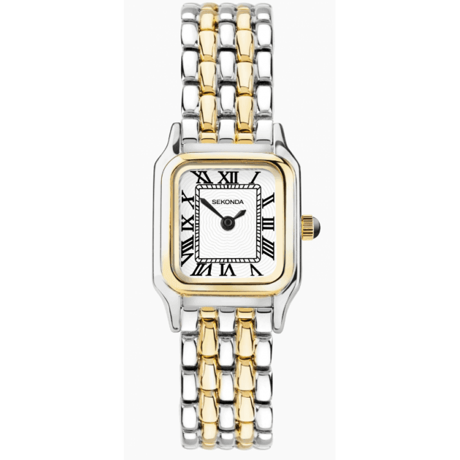 Sekonda Ladies Monica Square White Dial 2 Colour Gold Plated Stainless Steel Bracelet Watch 40125