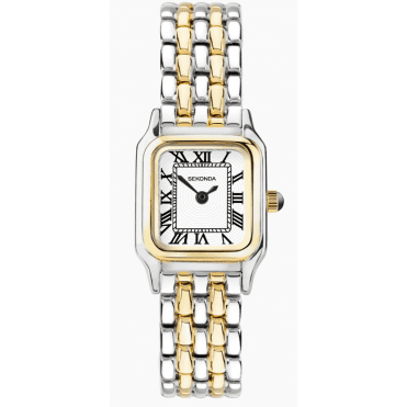 Ladies Monica Square White Dial 2 Colour Gold Plated Stainless Steel Bracelet Watch 40125