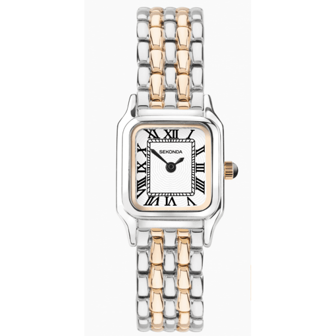 Sekonda Ladies Monica Square White Dial 2 Colour Rose Plated Stainless Steel Bracelet Watch 40555