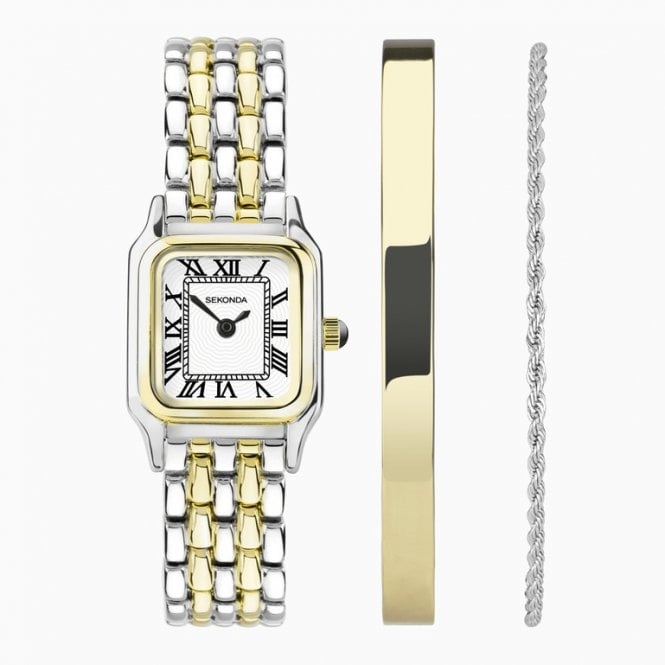 Sekonda Ladies Monica Watch Gift Set With Two Tone Alloy Case & Bracelet with White Dial 49039