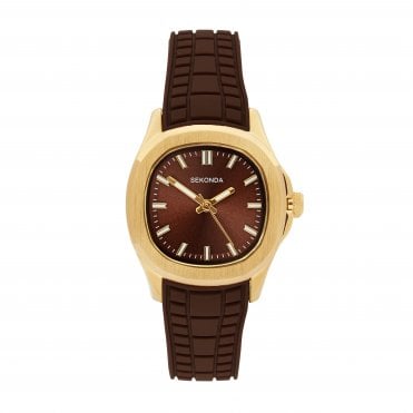 Ladies OCTAIRE Brown TV Dial Brown Silicone Strap Watch 40791
