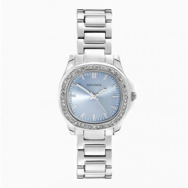 Ladies OCTAIRE Cushion Blue Dial Stone Set Bezel Stainless Steel Bracelet Watch 40720