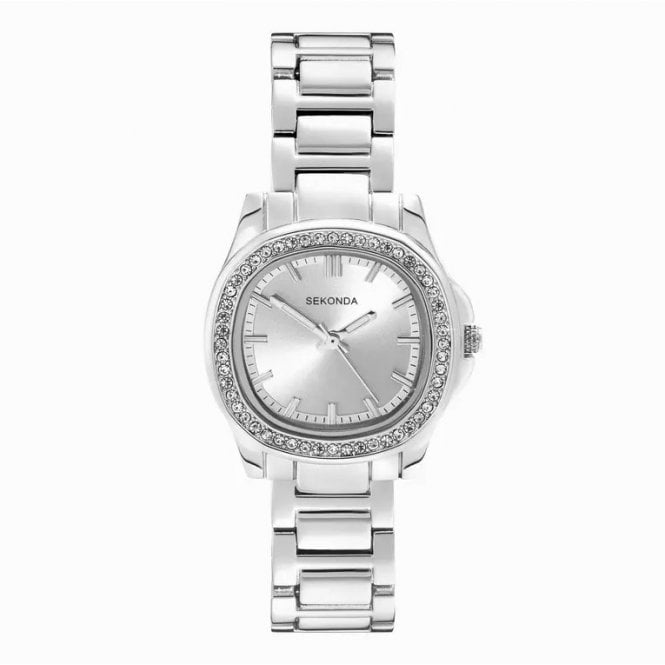 Sekonda Ladies OCTAIRE Cushion Silver Dial Stone Set Bezel Stainless Steel Bracelet Watch 40722