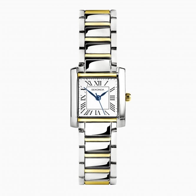 Sekonda Ladies Rectangular White Dial 2 Colour Bracelet Watch 40703