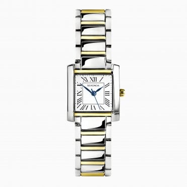 Ladies Rectangular White Dial 2 Colour Bracelet Watch 40703