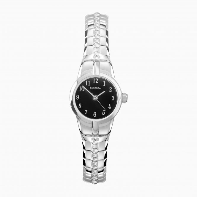 Sekonda Ladies Round Black Dial Stainless Steel Expanding Bracelet Watch 40678