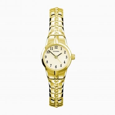 Ladies Round Champagne Dial Stainless Steel Expanding Bracelet Watch 40679