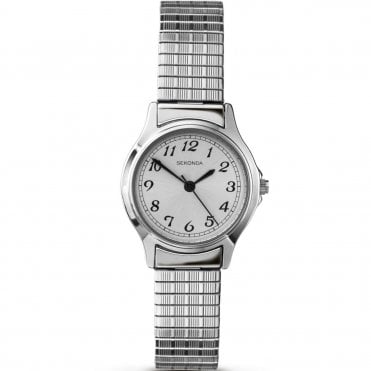 Ladies Round Silver Dial Stainless Steel Expander Bracelet Watch 4133B