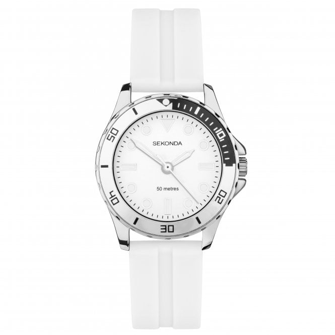 Sekonda Ladies Round White 50metre Divers Dial White Silicone Strap 40567
