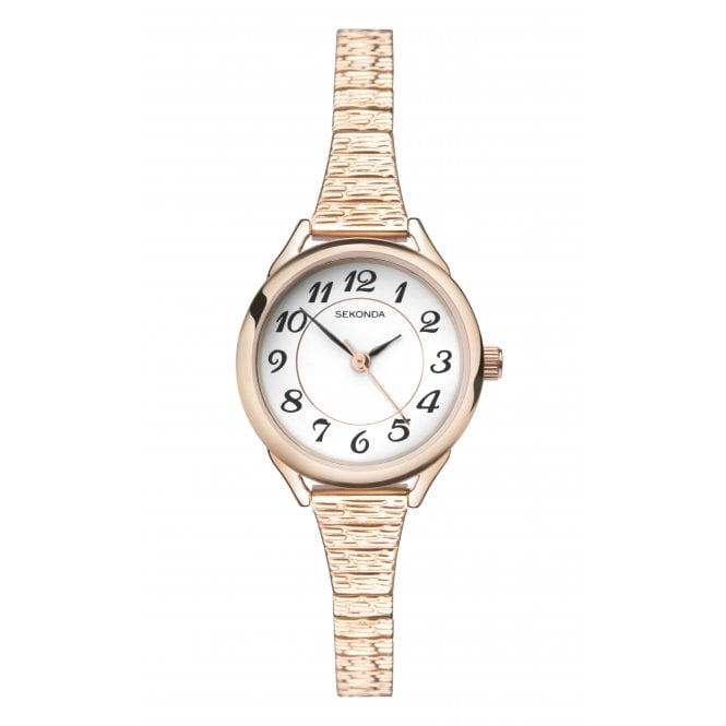 Sekonda Ladies Round White Dial Rose Gold Expanding Bracelet Watch 2639