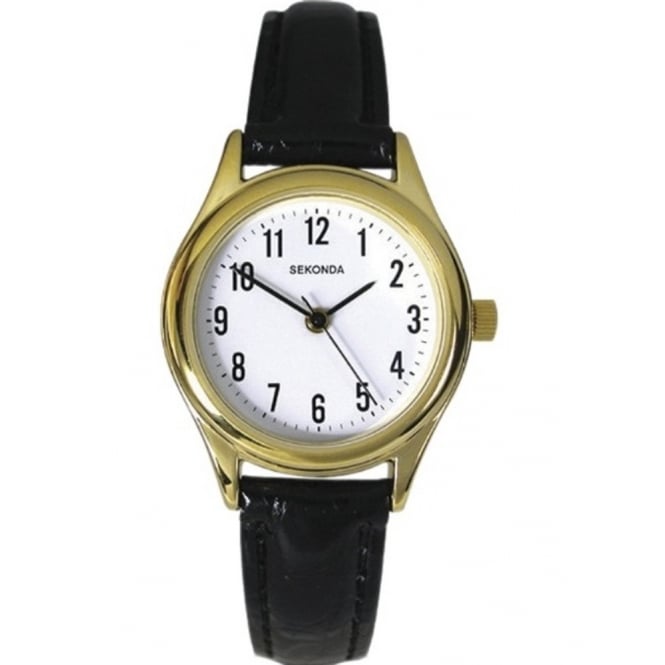 Sekonda Ladies White Dial Black Strap Watch 4493