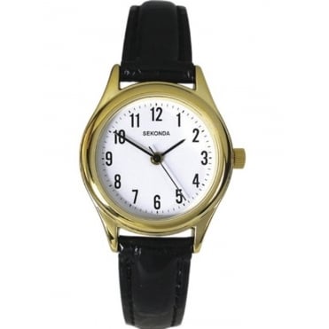 Sekonda Ladies White Dial Black Strap Watch 4493