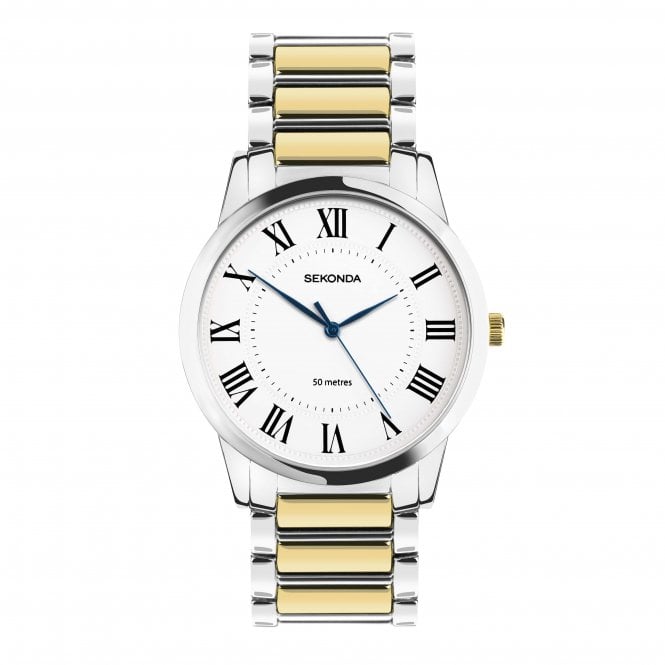 Sekonda Mens Beaumont Round White Roman 50 metres Dial 2 Colour Bracelet Watch 30248