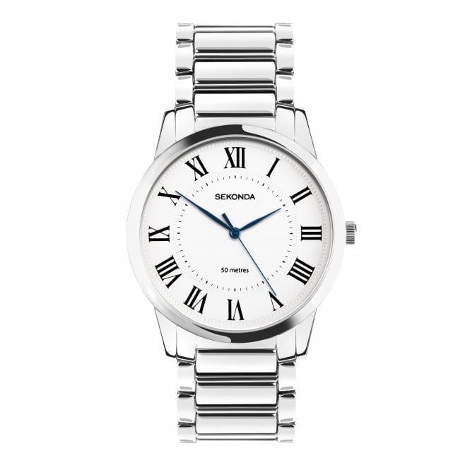 Sekonda Mens Beaumont Round White Roman 50 metres Dial Stainless Steel Bracelet Watch 30246