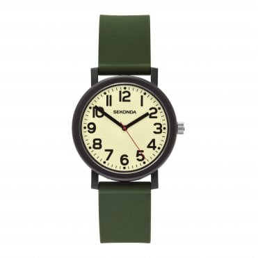 Mens/Boys Round Luminescent Dial Green Silicone Strap Watch 30360