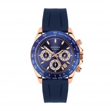 Mens CIRCUIT Round Blue Chronograph Dial Blue Resin Strap Watch 30363