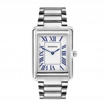 Mens CLEMENT GRAND Large Rectangular Silver Dial Silver Bracelet Watch 30354