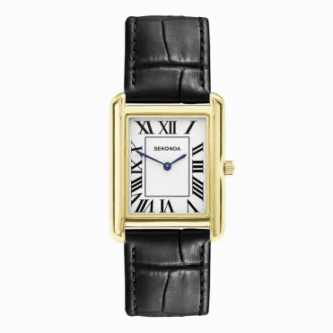 Mens CLEMENT Rectangle White Dial Black Strap Watch 30270